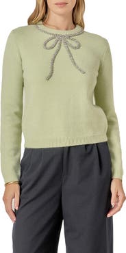 English Factory Rhinestone Bow Sweater