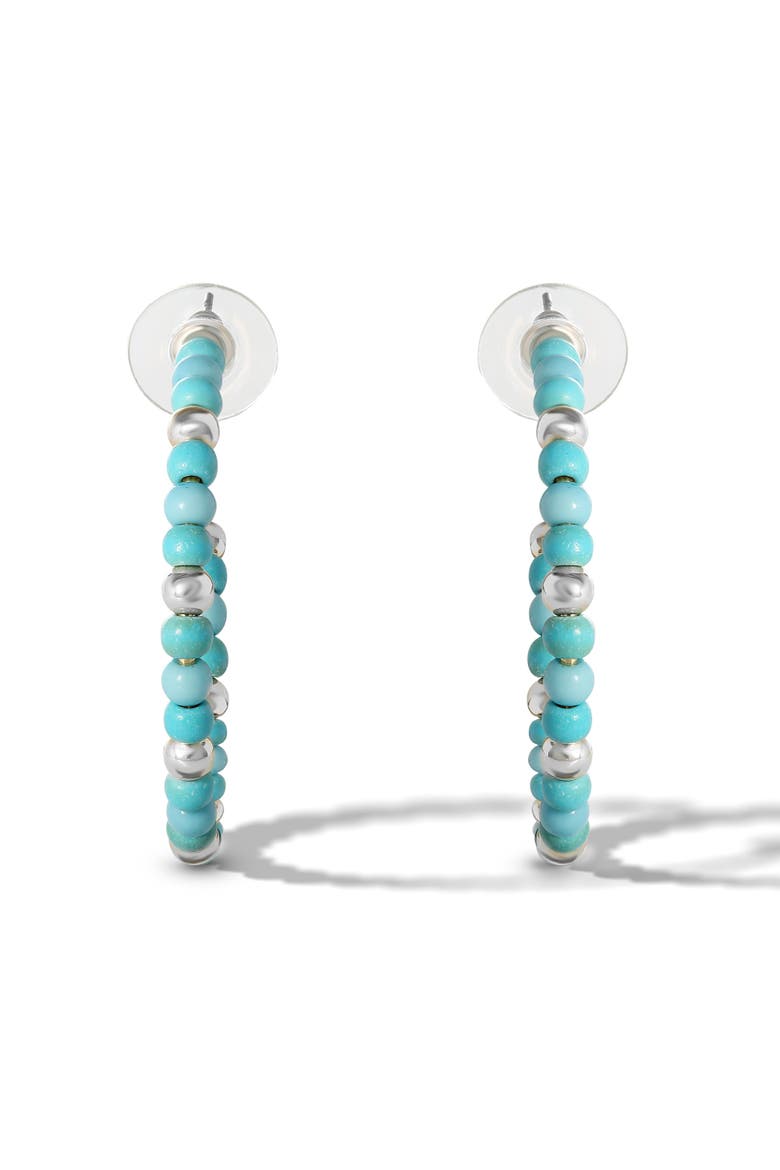 Turquoise Bead Hoop Earrings, Gold Or Silver Tone, Alternate, color, Gold, silver, turquoise