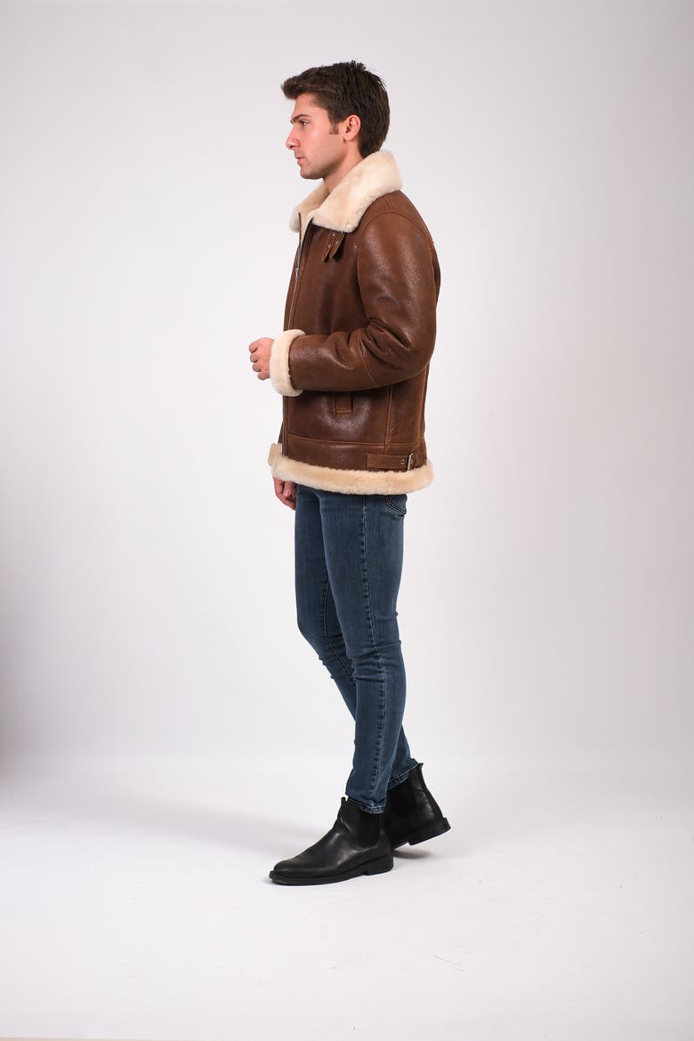 Rupert Textured Leather Shearling Aviator Jacket, Alternate, color, Brown