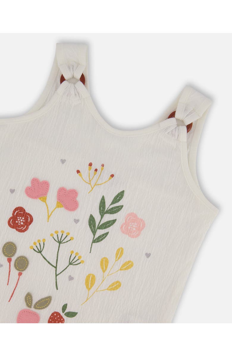 Deux par Deux Girl's Crinkle Jersey Tank Top Pink Flowers On Cream Background, Alternate, color,