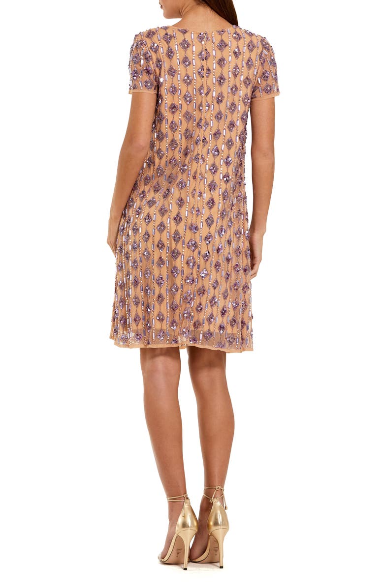 Mac Duggal Mesh Beaded Cap Sleeve A Line Above Knee Dress, Alternate, color, Nude Lilac