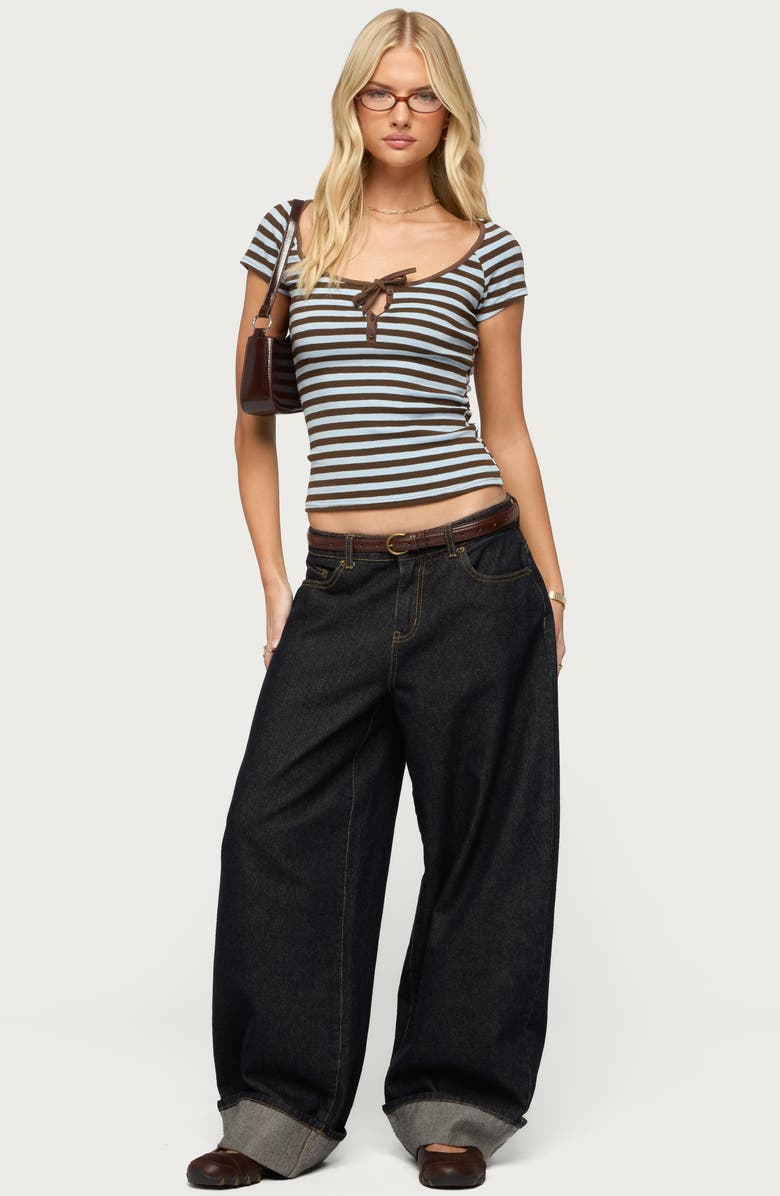 EDIKTED Emberly Stripe Raglan Crop Top, Alternate, color, 