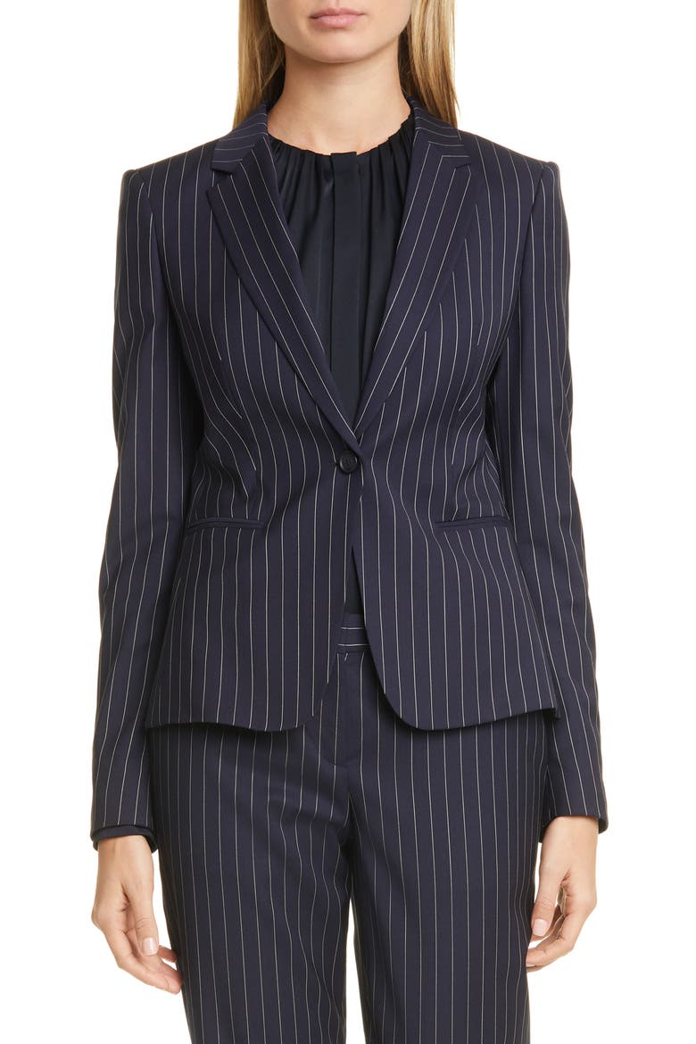Jaxtina Stretch Wool Pinstripe Jacket, Main, color, MIDNIGHT FANTASY