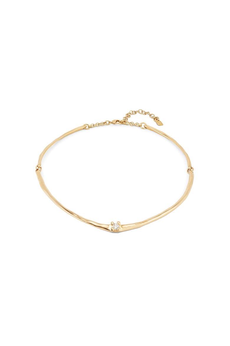 Rigid Necklace with White Zircon, Alternate, color, Gold