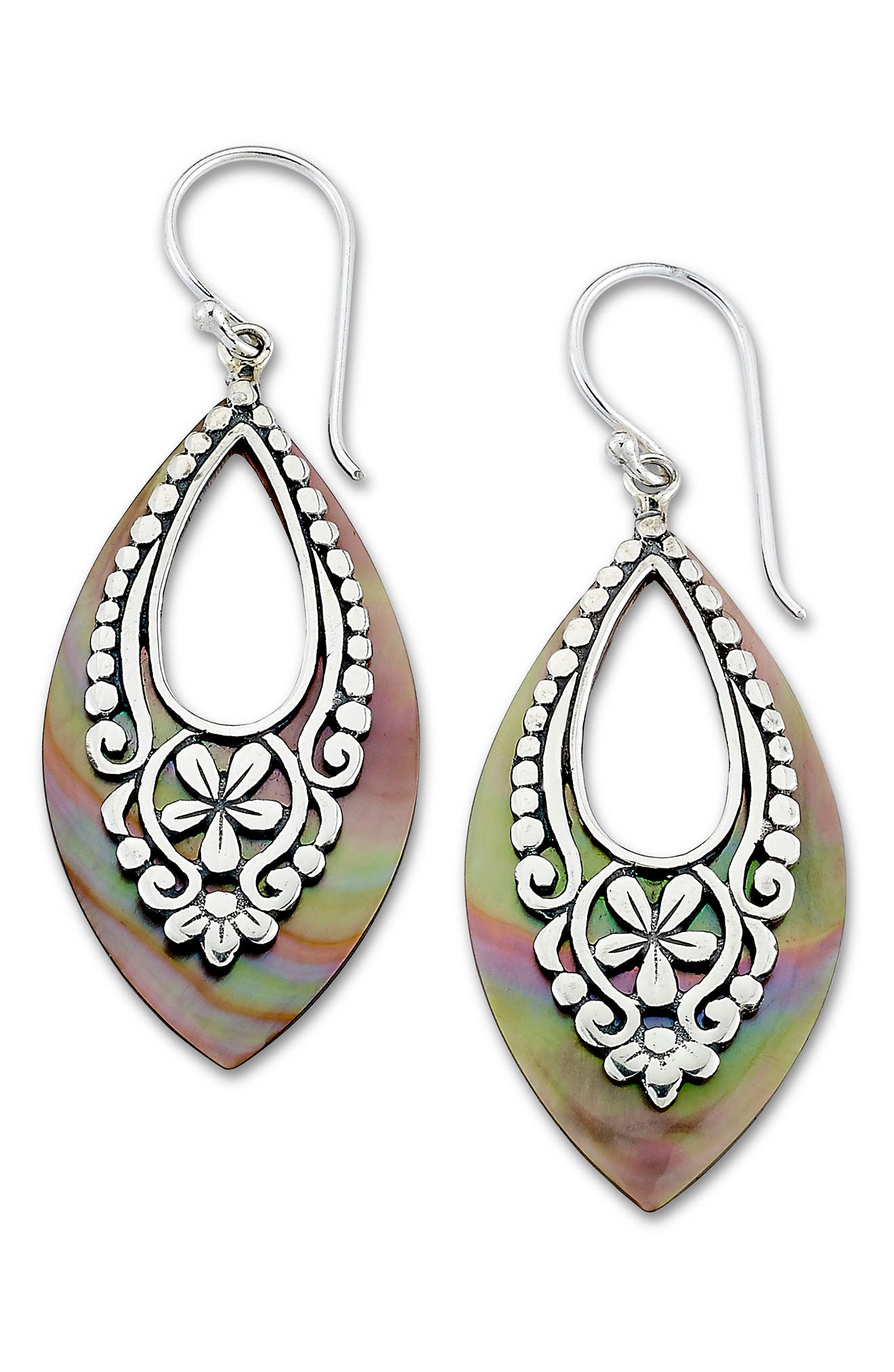 SAMUEL B. Sterling Silver Grey Mother-of-Pearl Marquise Drop Earrings