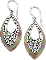 SAMUEL B. Sterling Silver Grey Mother-of-Pearl Marquise Drop Earrings