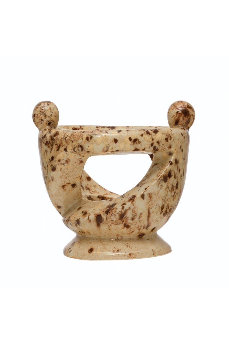 Stoneware Tealight Holder with Hand-in-Hand Figures, Reactive Glaze, Main, color, Natural