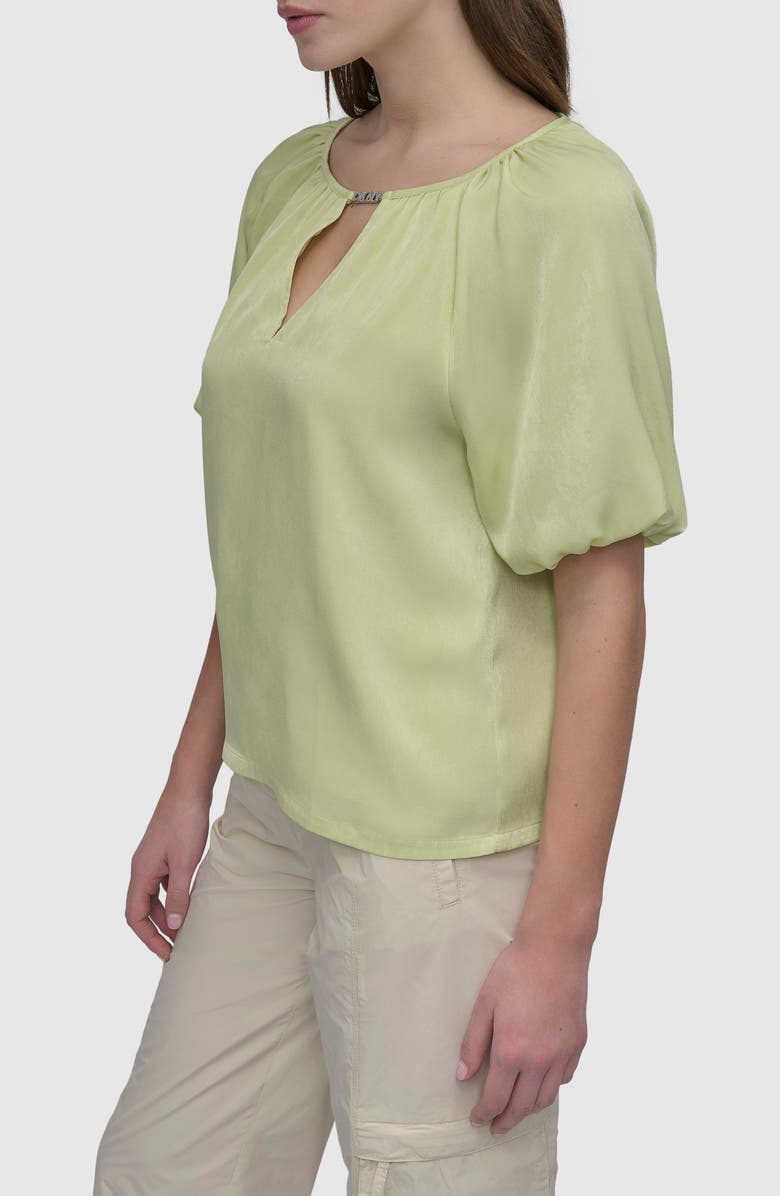 DKNY Logo Puff Sleeve Top, Alternate, color, Tea Green
