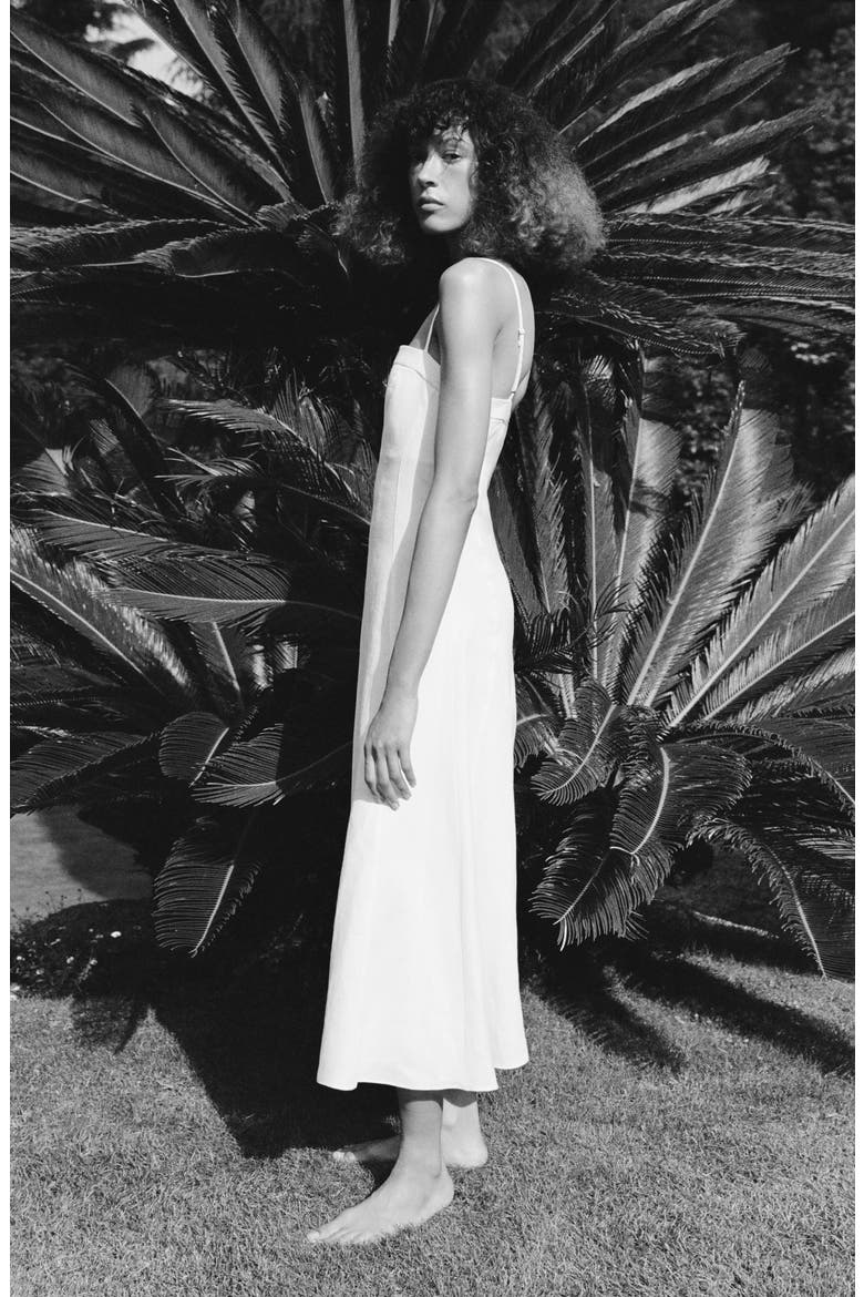 A-Line Linen Dress, Alternate, color, WHITE