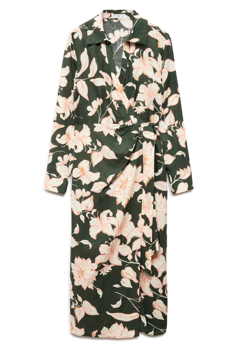 Carola Tie Waist Long Sleeve Dress, Alternate, color, GREEN