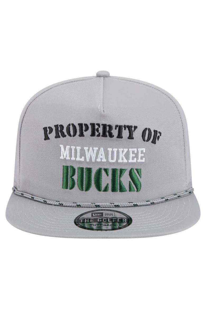 Men's New Era Gray Milwaukee Bucks Throwback Property Of Golfer Snapback Hat, Alternate, color, Gray