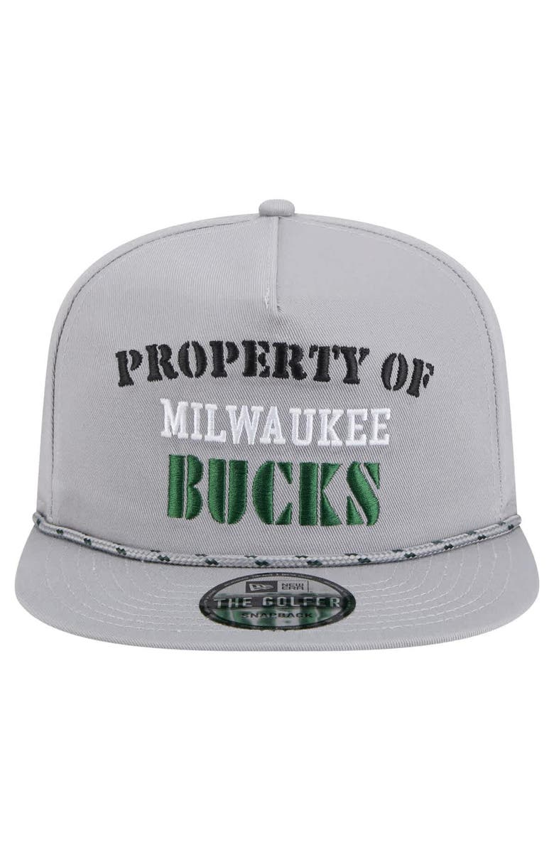 New Era Men's New Era Gray Milwaukee Bucks Throwback Property Of Golfer Snapback Hat, Alternate, color, Gray