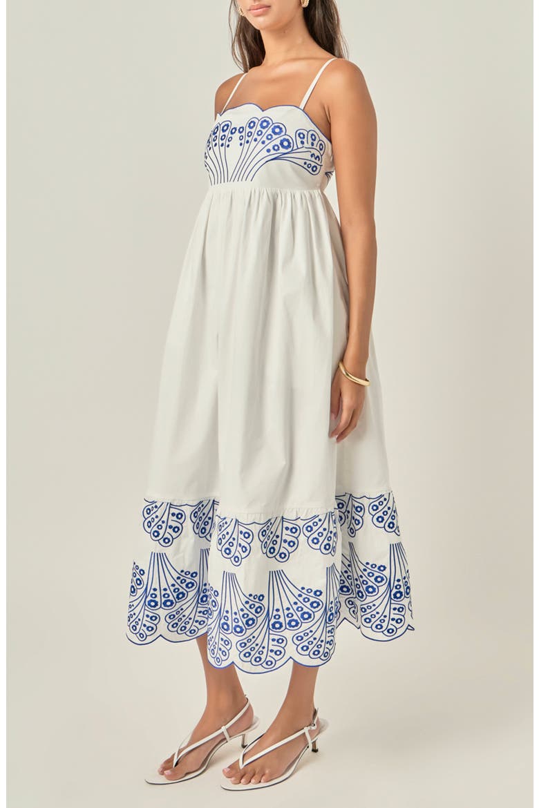 Embroidered Midi Dress, Alternate, color, WHITE/ BLUE