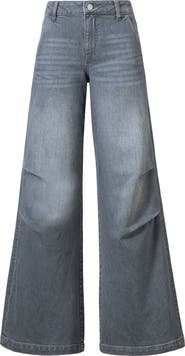 Bayeas Slant Pocket Mid Rise Wide Leg Jeans