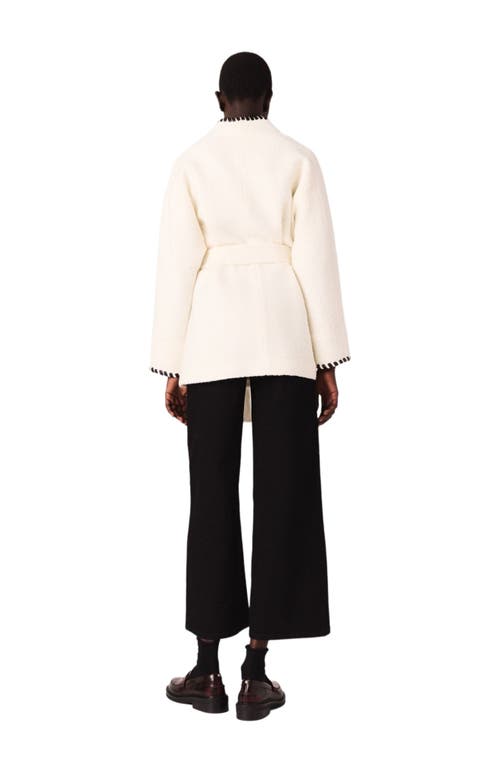 Maje Lined Coat With Contrasting Ribbon In Multi