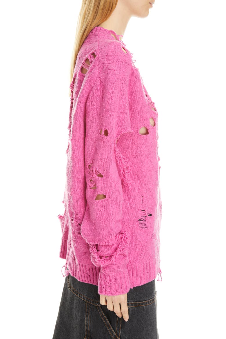 Broken Heart Oversize Distressed Wool Sweater, Alternate, color, PINK