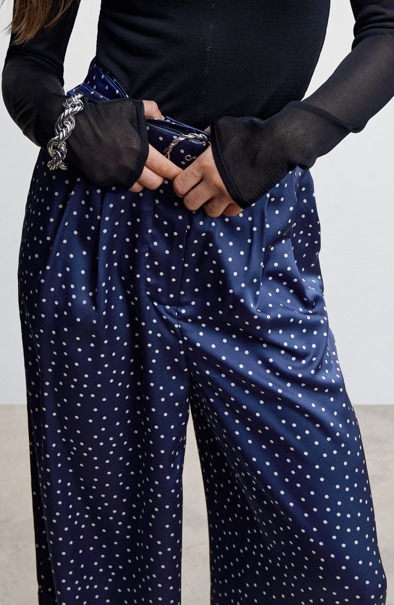 MANGO Belted Polka Dot High Waist Palazzo Pants, Alternate, color, 