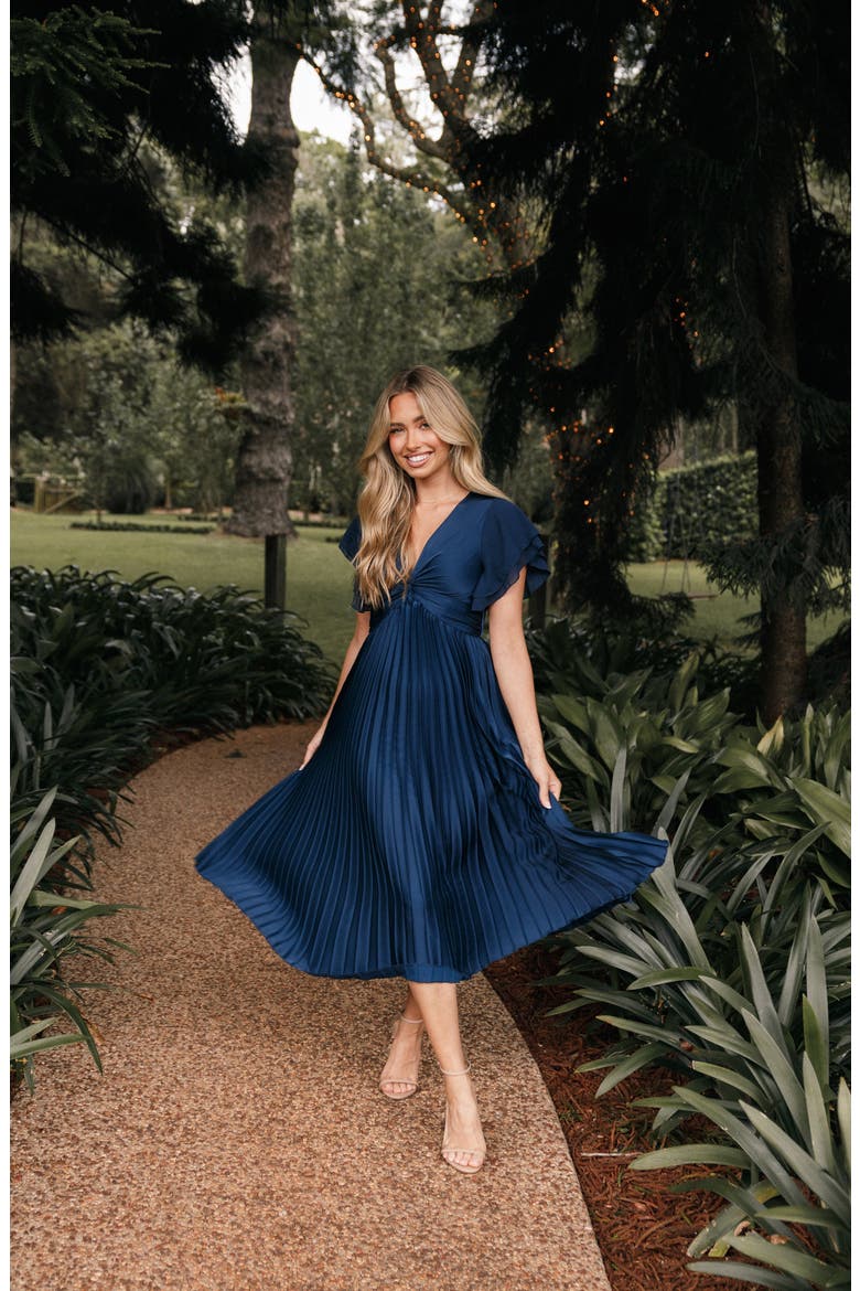 Nova Flutter Sleeve Midi Dress, Alternate, color, NAVY