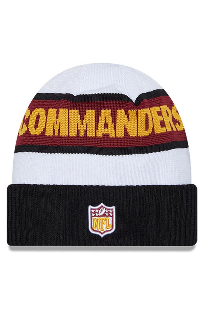 New Era Men's New Era White/Black Washington Commanders 2023 Sideline Tech Cuffed Knit Hat, Alternate, color,