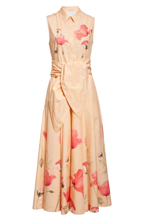 Giambattista Valli Poppy Print Tie Waist Cotton Poplin Sleeveless Shirtdress