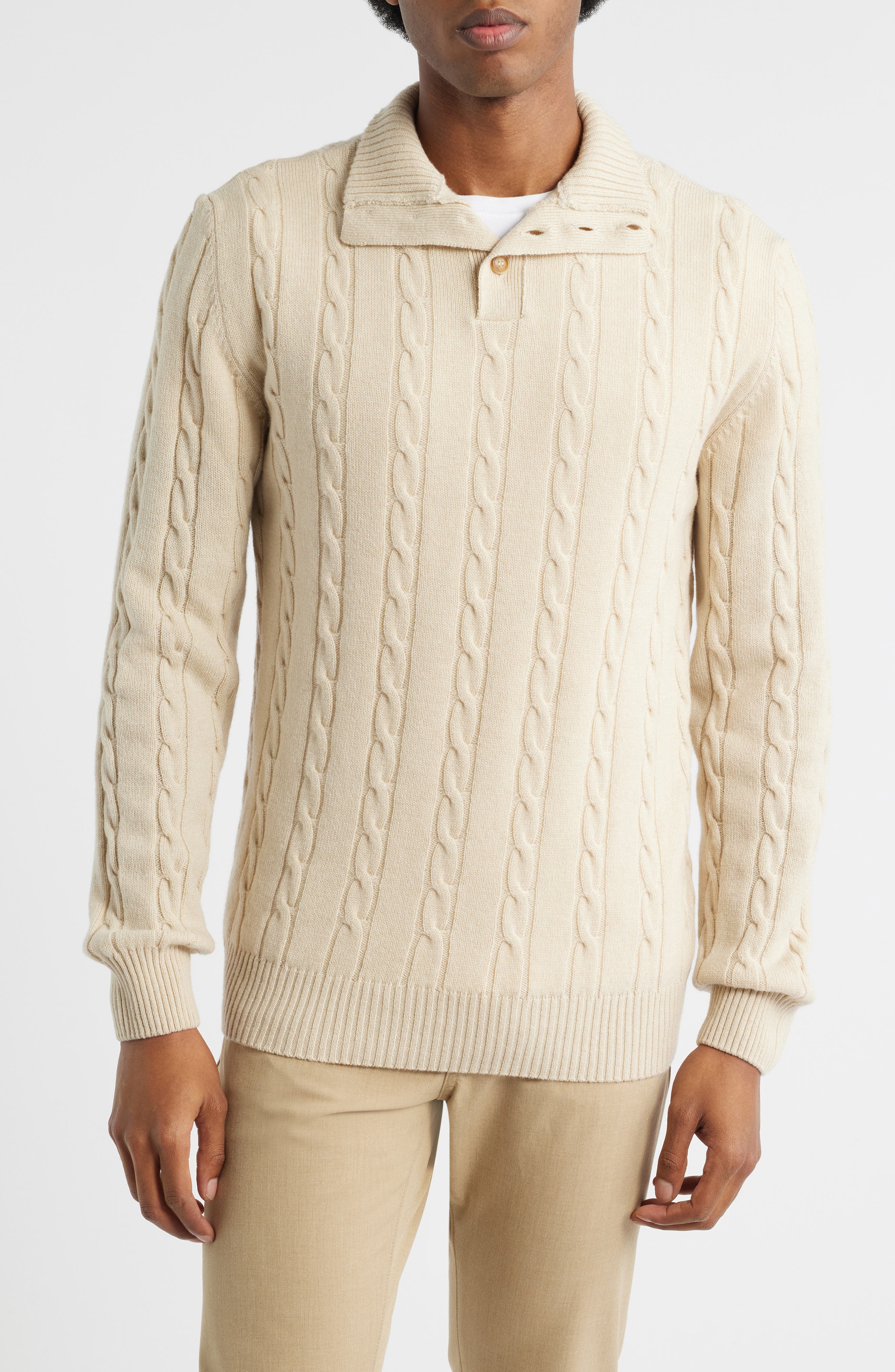 Aurélien Cable Merino Wool Half Placket Sweater