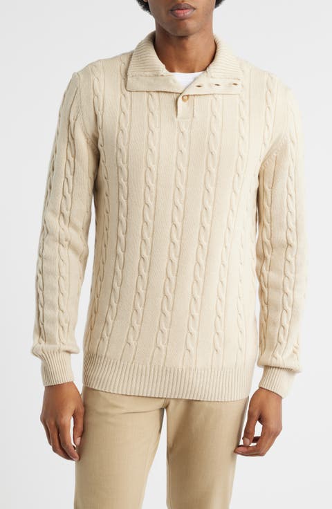 Cable Merino Wool Half Placket Sweater