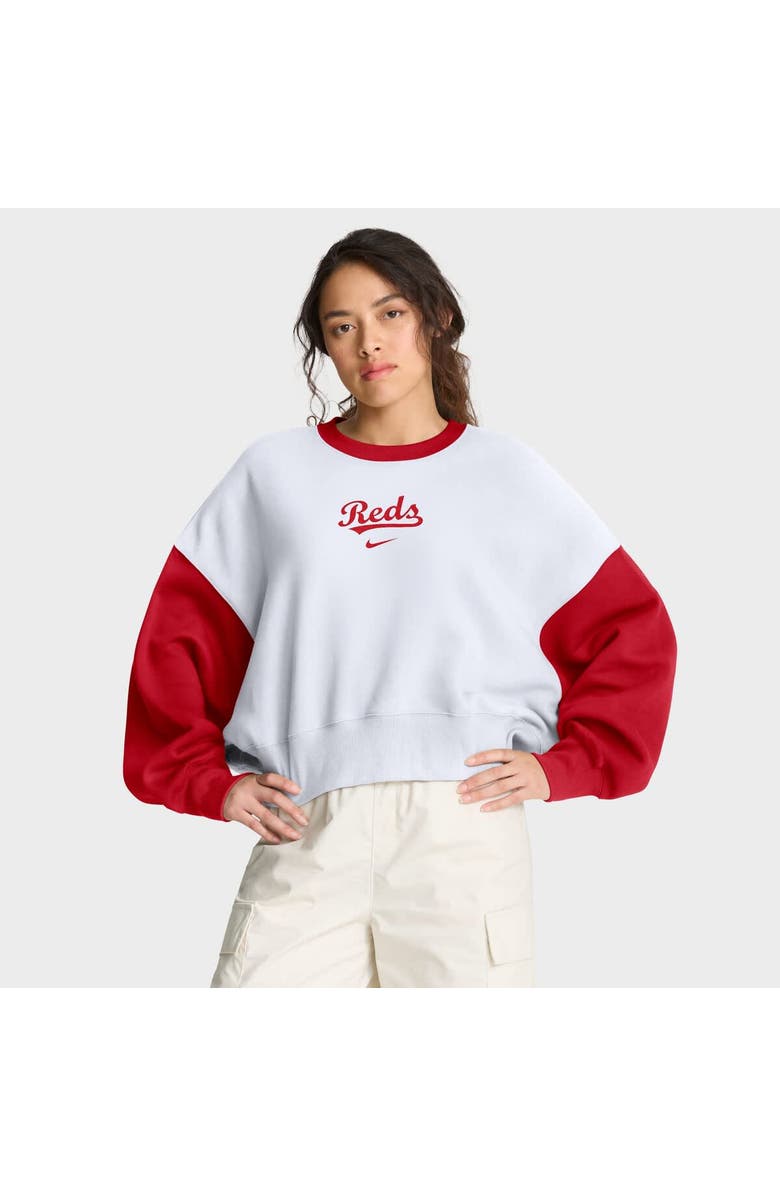 Nike Women's Nike White/Red Cincinnati Reds Oversized High Hip Fleece Sweatshirt, Main, color, White