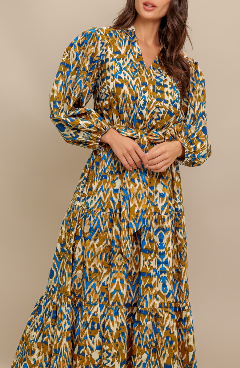 Long Sleeve Tiered Cotton Poplin Maxi Dress