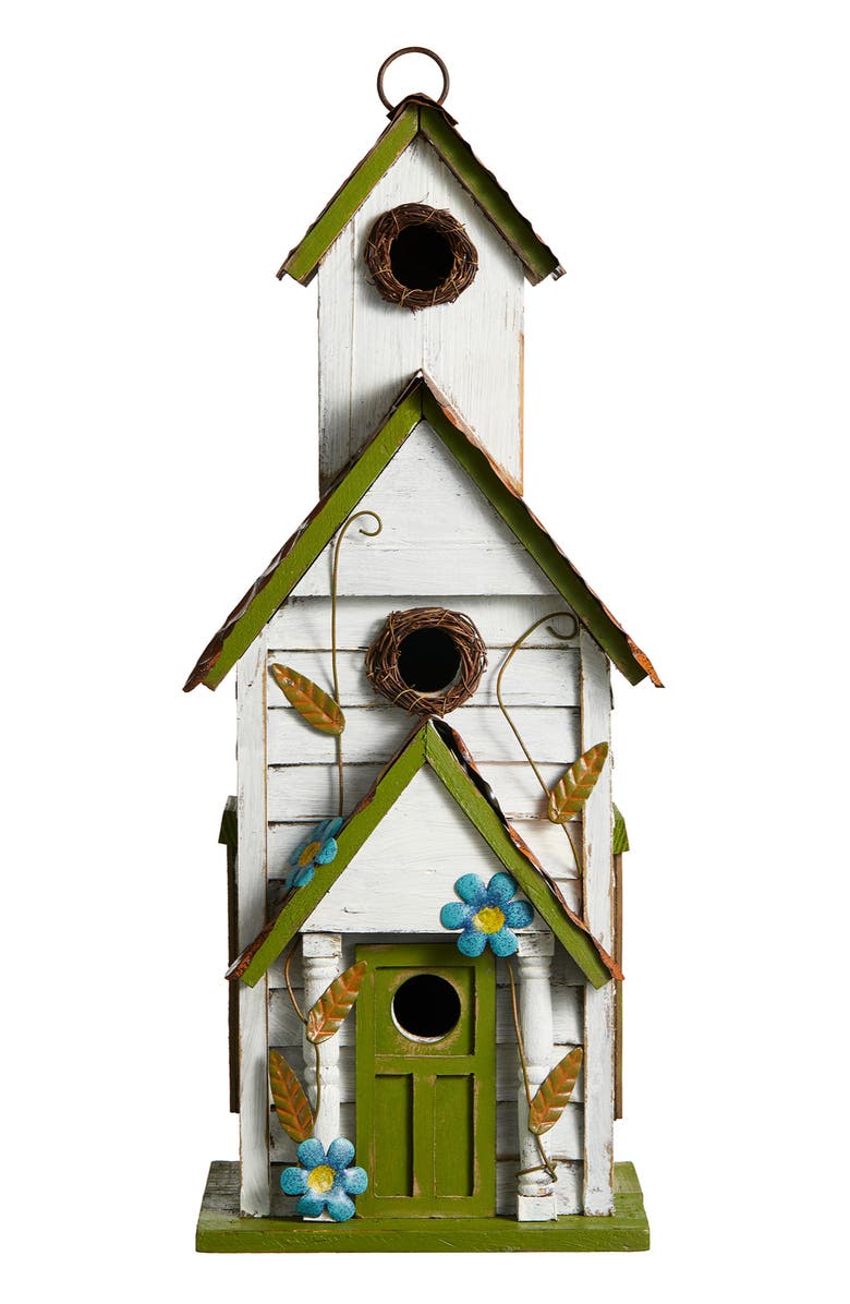 Glitzhome 20"H Oversized Solid Wood 3-Story Villa Decorative Outdoor Garden Birdhouse, Alternate, color, Green