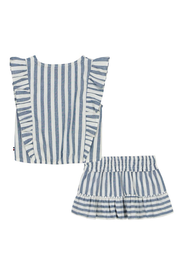 Kids' Stripe Cotton Ruffle Top & Skirt Set, Alternate, color, BLUE