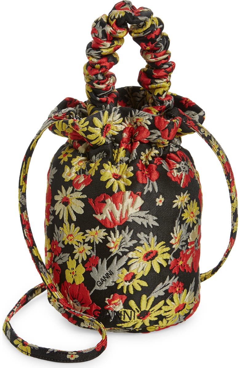 Ganni Floral Ruched Top Handle Bag, Main, color,