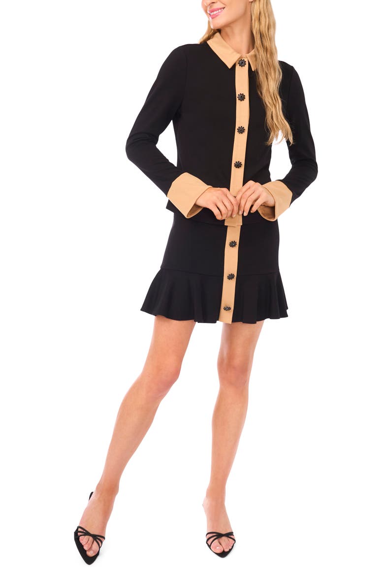 Crystal Button Knit Button-Up Shirt, Alternate, color, RICH BLACK