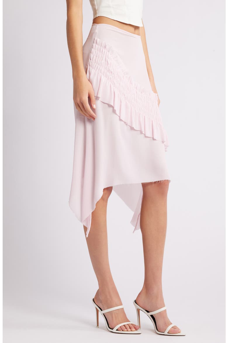 Smocked Ruffle Midi Skirt, Alternate, color, PINK ICING