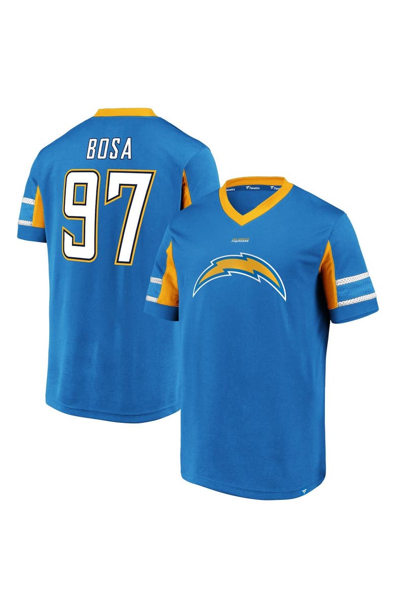 FANATICS Men's Fanatics Branded Joey Bosa Powder Blue Los Angeles Chargers Hashmark Player Name & Number V-Neck Top, Main, color,