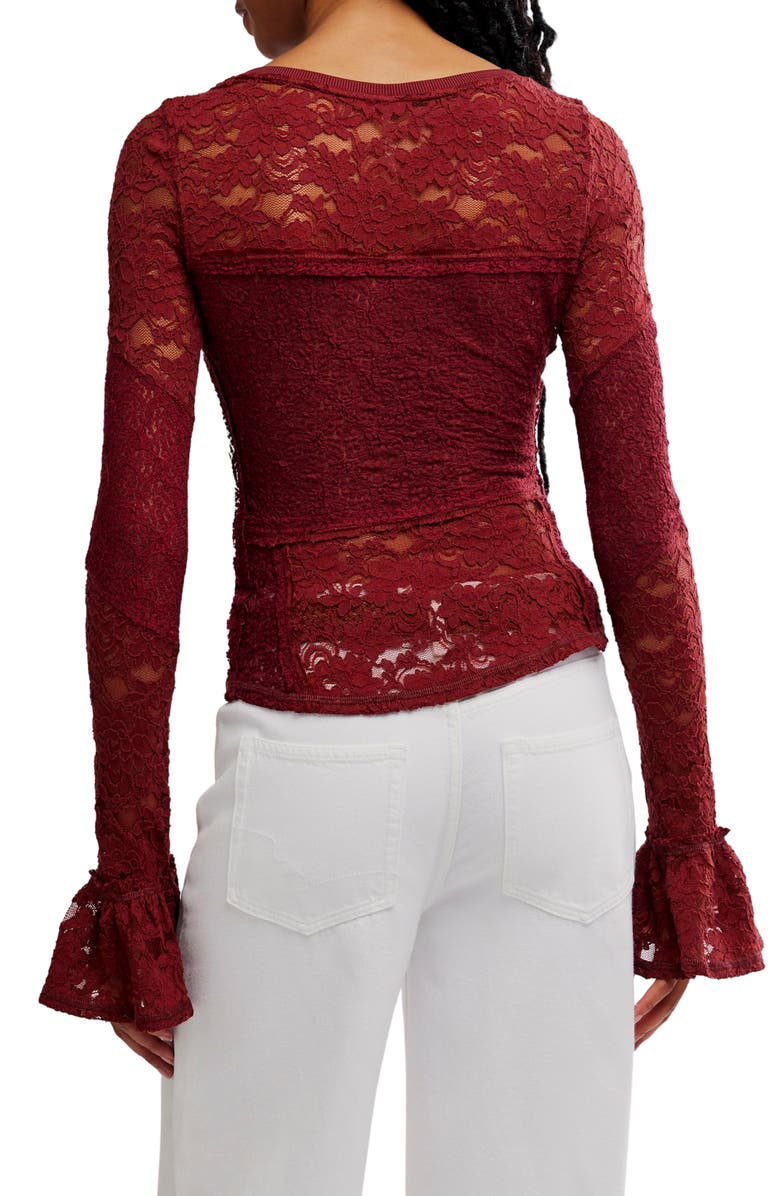 Bell Sleeve Sheer Cotton Blend Lace Top