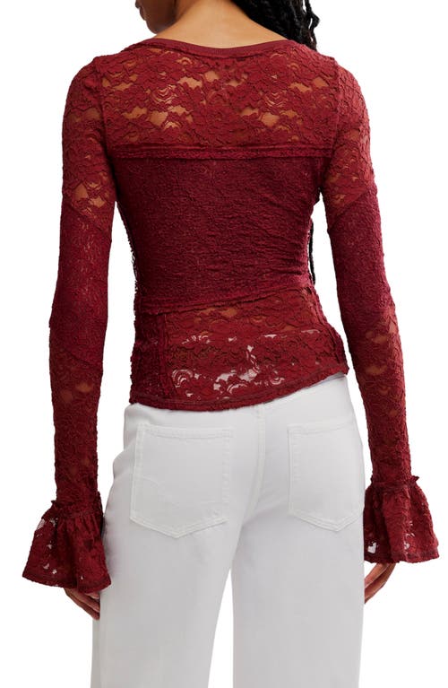 Free People Bell Sleeve Sheer Cotton Blend Lace Top In Red