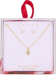 Leith Cubic Zirconia Stud Earrings & Necklace Set