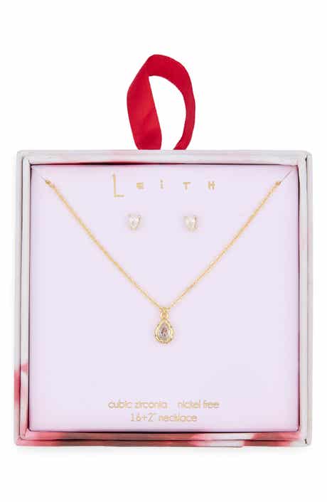 Leith Cubic Zirconia Stud Earrings & Necklace Set