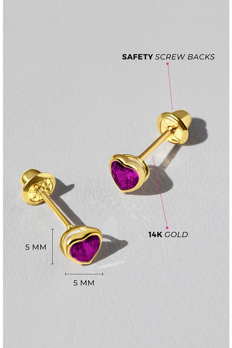 14k Bezel Cubic Zirconia Heart Earrings, Alternate, color, Hot Pink