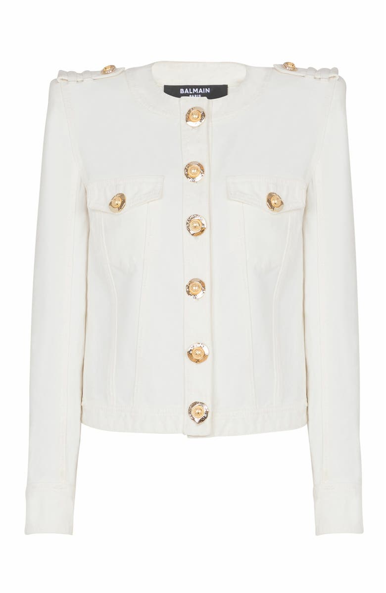Balmain Cropped Cotton Canvas Jacket, Alternate, color, White