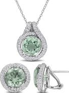 DELMAR Green Quartz & White Topaz Stud Earrings & Necklace Set