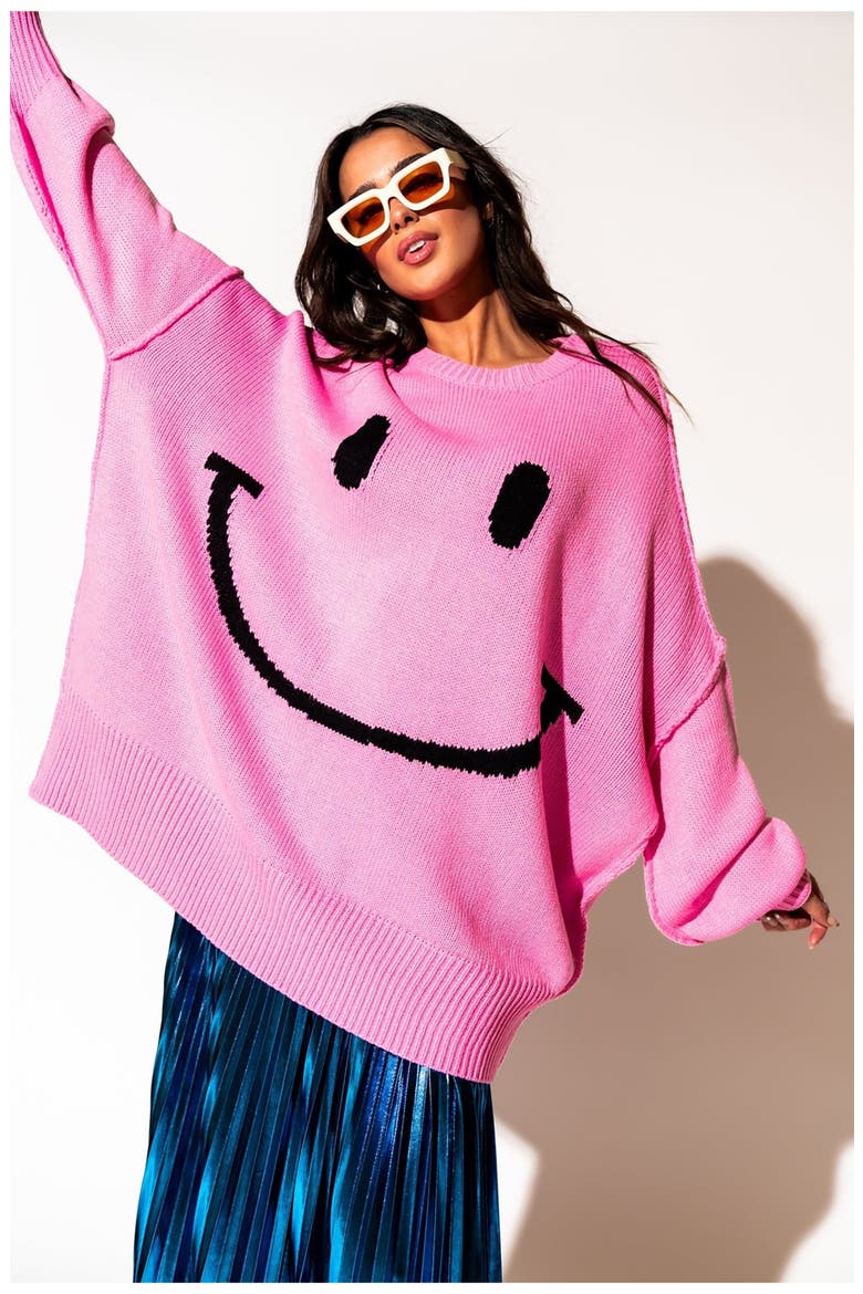 Smile Seratonin Oversize Sweater, Alternate, color, PINK