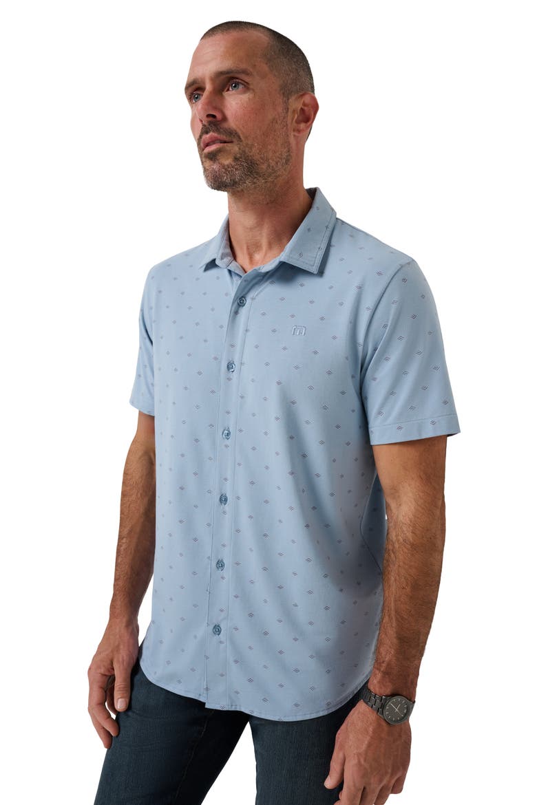 Comfortknit Geo Short Sleeve Button-Up Shirt, Alternate, color, ASH BLUE
