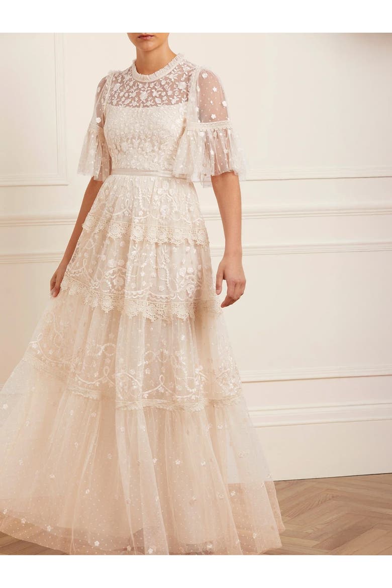Midsummer Lace Round Neck Dress, Alternate, color, Champagne