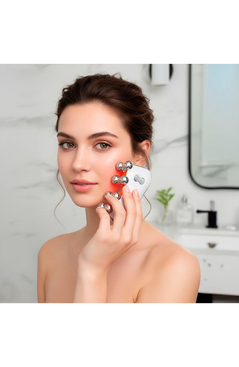 PURSONIC 5-in-1 LED Light Therapy Skin Roller Massager & Anti-Aging Serum Set, Alternate, color, White