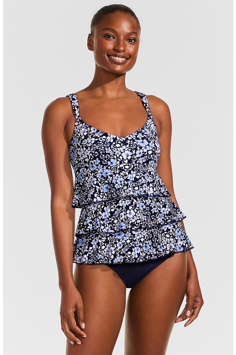 Smoothing Control Ruffle Fauxkini One Piece Swimsuit, Main, color, Navy Meadow Floral