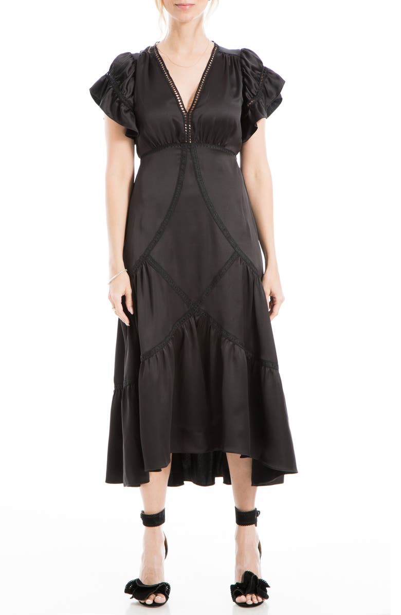MAX STUDIO Flutter Sleeve Satin Midi Dress, Main, color, 