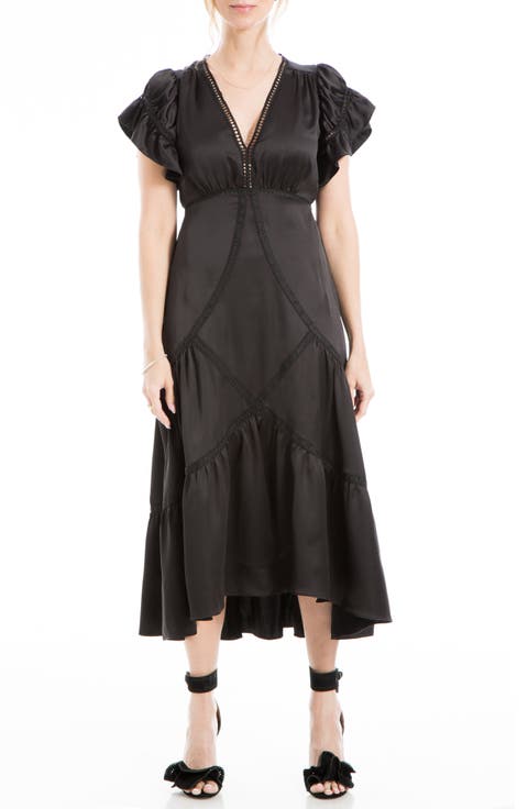 Flutter Sleeve Satin Midi Dress