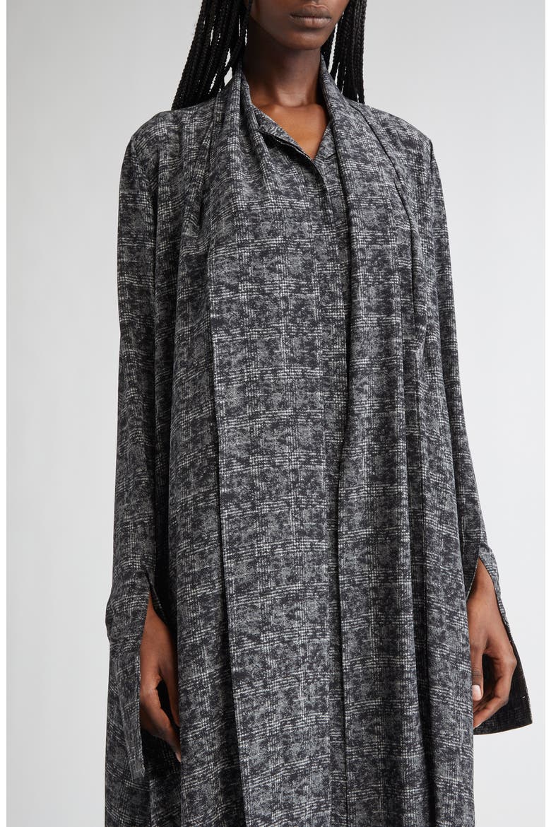 Smudge Glen Plaid Silk Crêpe de Chine Scarf Shirtdress, Alternate, color, PEWTER MULTI