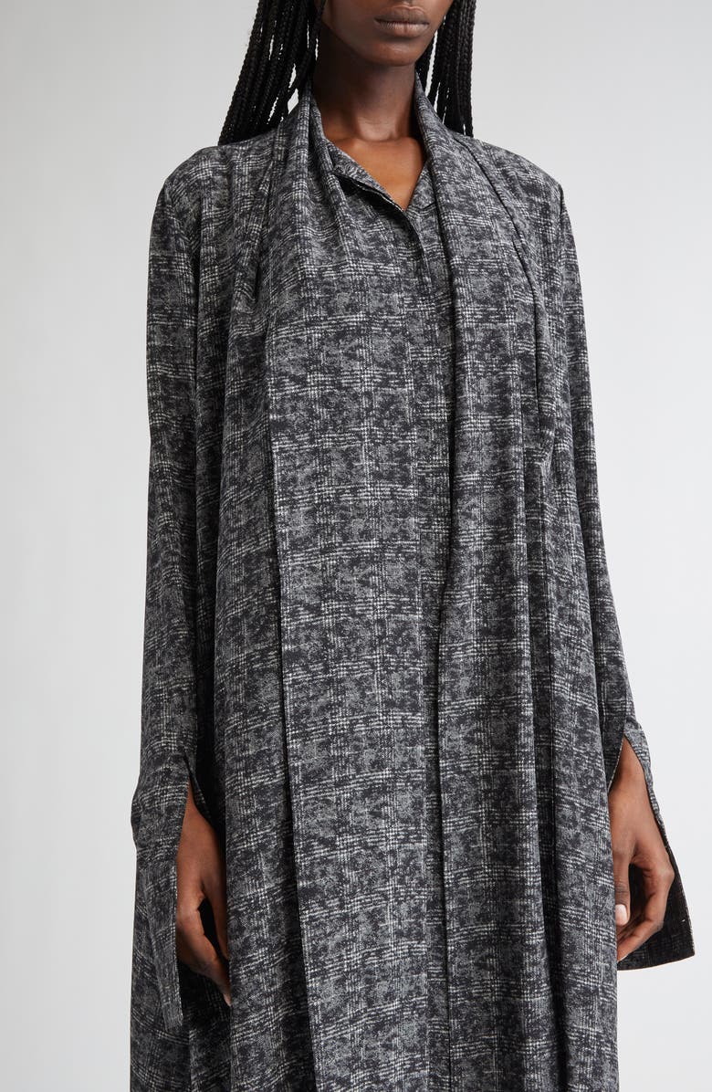 Michael Kors Collection Smudge Glen Plaid Silk Crêpe de Chine Scarf Shirtdress, Alternate, color, Pewter Multi